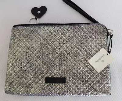 VERA BRADLEY Large Slim RFID Wristlet With Heart Keychain - Silver Mist - NWT • $39.95