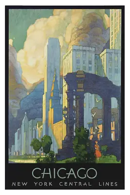 TRAVEL POSTERS 9008 - 1920s Art Deco Chicago NY Central Line Poster - 12 X 18 • $10.99