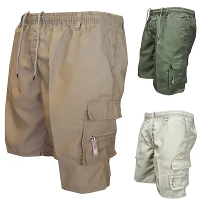 Mens Elasticated Cargo Shorts Casual Work Combat Drawstring Pockets Chino Pants • $17.99