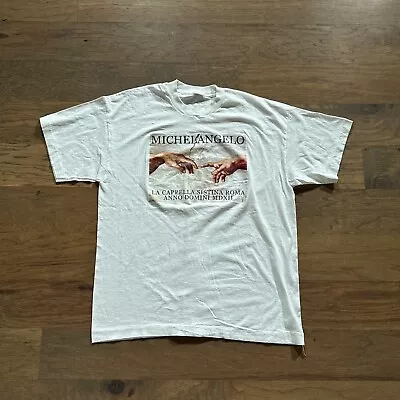 Vintage Michelangelo Shirt Mens Large White Sistene Chapel Graphic Print Cotton • $23.19