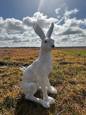 March Hare Rabbit Garden Statue Ornament White Textured Painted Effect • £39.50