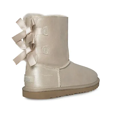 Ugg Bailey Bow Ii Shimmer Gold Sheepskin Short Boots Youth 5 Fit's Women's 7 New • $129.99