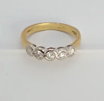 18ct Gold Ring With 5 Diamonds 0.46ct UK Ring Size N - 18ct Yellow Gold • $1056.20