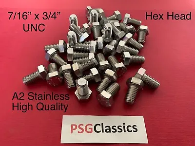 7/16” X 3/4” UNC  Stainless Steel Hex Head Bolts Screws Imperial 7/16 3/4 Inch • £3.19