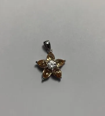 CZ Cubic Zirconia MORGANITE Flower Pendant Necklace 925 Sterling Silver Sparkle • $11