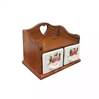 Vintage Spice Box Jewelry Loose Tea Trinket Box With Ceramic Roses Drawers • $15.99