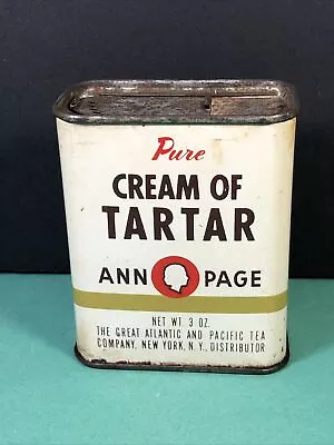 VTG Ann Page | Pure Cream Of Tartar | 3 Oz | Early Spice Tin | Empty | No UPC • $7.99