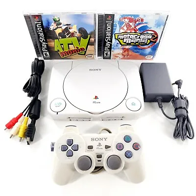 Sony Playstation PS One Console White W/ 2 Games & Controller Tested & Works • $65