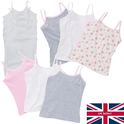 £6.99 • Buy Girls 3 Or 5 Pack Cami Vests Tops Back To School Plain Print Just Essentials