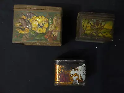 Antique Old Early Rare Russian Imperial Tea Tin Empty Metal Box Can Lot Of 3 • $50