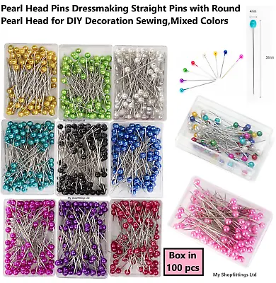 100 Sewing Pins Multicolor Head Pins Straight For Dressmaker Jewelery Decoration • £1.99