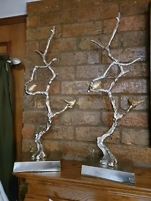 2 Aluminum Branch W/birds Silver Gold Indoor Outdoor Home Decor Tabletop • $248