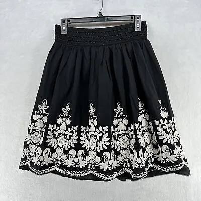 Metro Wear Skirt Womens Medium Black Floral Embroidered Elastic Waist Full Boho • $12.60