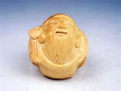£14.74 • Buy Japanese Boxwood Hand Carved Netsuke Old Man Immortal Holding RU-YI #02062207