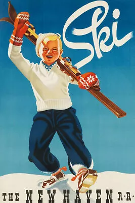 363524 Ski Norway Blond Boy Skis Skiing Alps Winter Sport Print Poster AU • $71.45