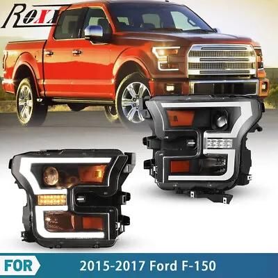 LED DRL Headlights For 2015-2017 Ford F-150 F150 Black Housing Projector Lamps • $269.99