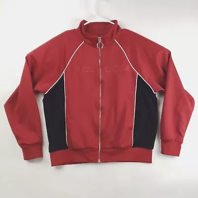 Volcom Track Jacket Mens L Red Black Long Sleeve Velour Sides Full Zip Polyester • $23.74