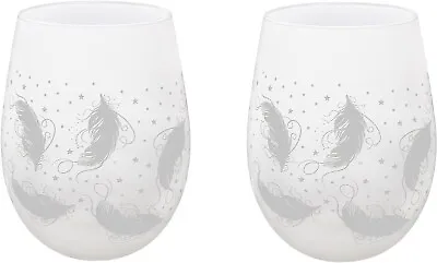 2 400m Stemless Wine Cocktail Gin Glasses Premium Quality Hand Painted Feathers • £8.99