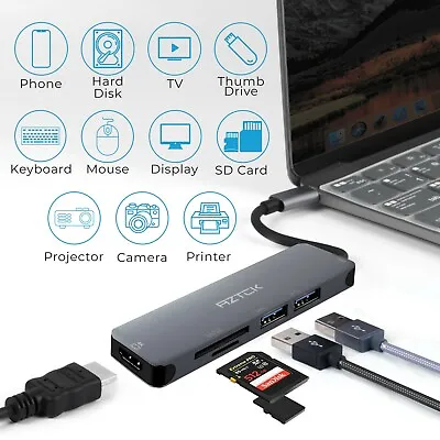 6 In 1 USB Hub With 3.0 USB Ports 4K HDMI SD/Micro SD Card Reader USB C Port  • $29.99
