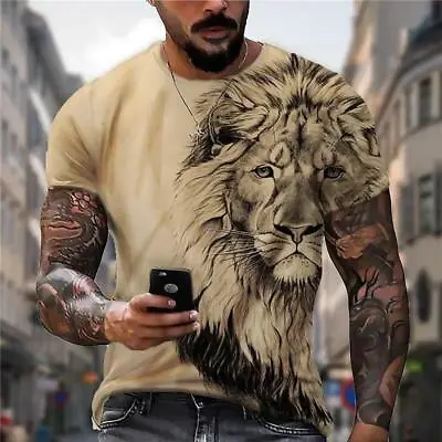 3d Print Men T Shirt Black Lion Gaze Fashion Graphic Short Sleeve Tee Classic • $12.99