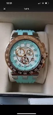 New In Box Extra Large Ladies Mulco Baby Blue Pink Gold Tone Chronograph Watch  • $260