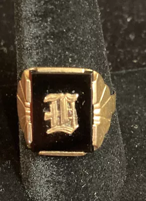 Vintage Art Deco 10k Gold And Black Onyx Signet Ring Initial “D” • $225