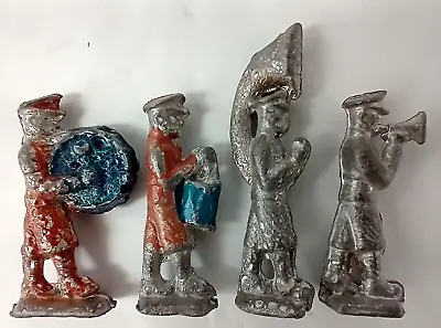 4 Vintage Lead Marching Band Figurines Bass Drum Tuba Bugle Snare Drum Flag • $12.99
