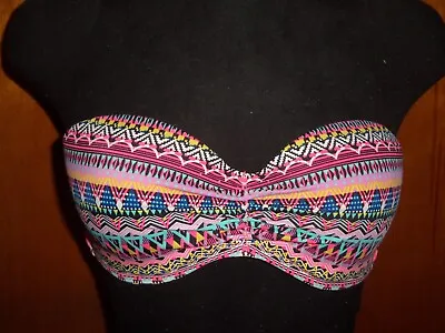 Victoria's Secret Geometric Strapless Push-Up Ruched Bandeau Bikini Swim Top 36B • $14.99