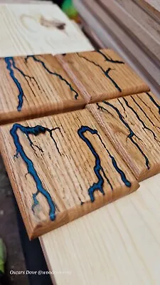 Oak Coasters Fractal Burning Epoxy Resin Solod Wood Coasters  Lichtenberg... • £24.99