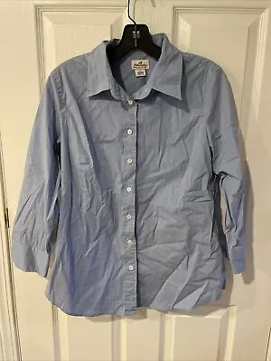 Women’s J Crew Haberdashery Spring Blue Button-Down Shirt Large 3/4 Sleeve • $15.99