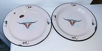 Set Of Vintage 1950s Monterrey Western Ware Longhorn Enamelware Plate 10” NBR33C • $37.50