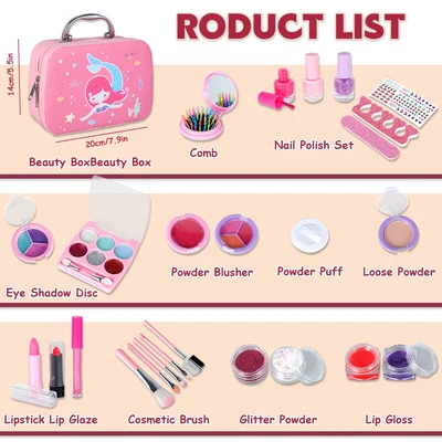 $44.90 • Buy 26pcs Kids Makeup Kit Real Cosmetic Toys Set Pink Unicorn Box Pretend Play Set#