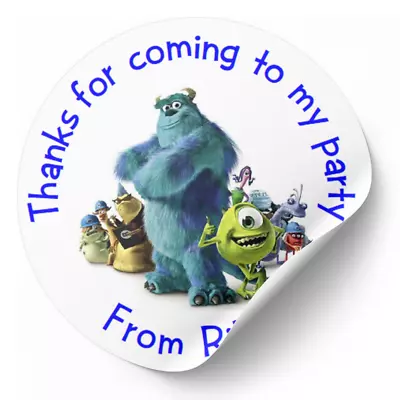 Personalised Kids Birthday Circle Stickers White ***Monster Inc Designs*** • $3.23