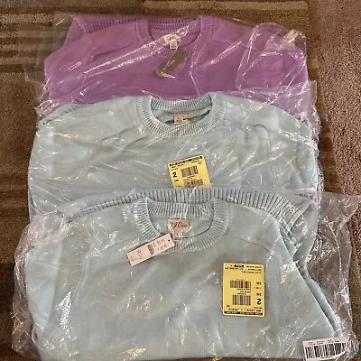 Lot OF 3  J. CREW Heritage Cotton  Crewneck Sweater Purple AQUA Large $237 New • $32.99