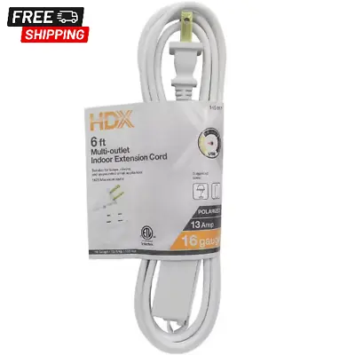 6 Ft. 16/2 Light Duty Indoor Extension Cord White For Everyday Use 3 Outlets • $3.75