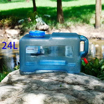 24L Outdoor Water Bucket Portable Camping Water Storage Container Faucet Blue  • $39.99