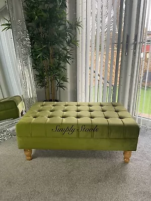 Olive Deep Buttons Handmade Footstool Coffee Table  Velvet Made In England • £150