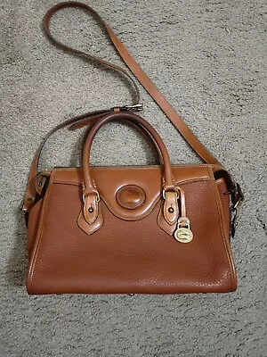 Vintage Dooney & Bourke Brown Leather Satchel With Crossbody/ Shoulder Strap  • $36