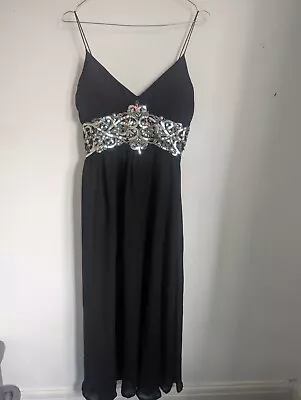 Cotton Club Black Strappy Sequin Chiffon Dress Size 12 (H6) • £8.99