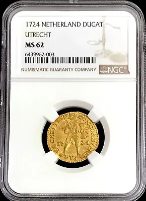 1724 Netherland Voc Gold Ducat (1725 Akerendam Shipwreck) Coin Ngc Ms 62 • $2250