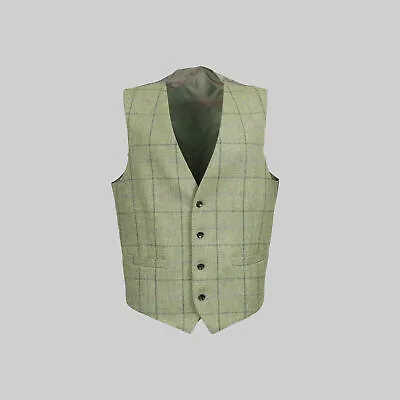 Moss Bros 1851 GREEN MULTI CHECK TWEED WAISTCOAT • £14.99