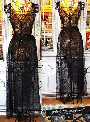 Vintage Betsey Johnson Evening 90s Black Mesh Lace Sequin Long Maxi Slip Dress L • $199.99