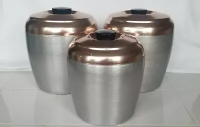 Vintage Silver Tin Canisters W/ Copper Lids Flour Sugar Cookies  • $35.50