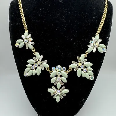 J.CREW Mint Green Faceted Resin AB Rhinestone Statement Gold Tone  Necklace 20” • $24.99