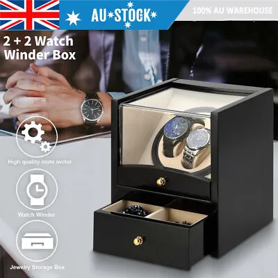 2+2 Watch Winder Automatic Watch Box Luxury Storage Case Dual Motor AU Plug Gift • $59.84
