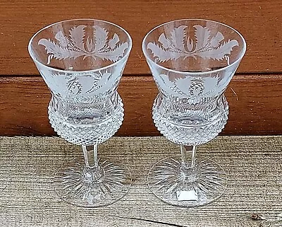£89 • Buy TWO EDINBURGH CRYSTAL THISTLE CLARET WINE GLASSES 4.1/2  /11.5cms.