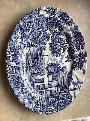 The Hunter Oval Serving Platter By Myott Hand Engraved Classic Blue And White • £18.99