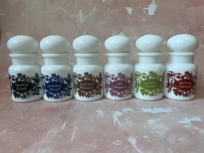 Vintage Set Six Milk Glass Spice Jars Belgium Glass Canisters Retro MCM • £30