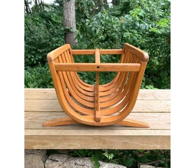 $75 • Buy Vintage Bentwood Oak Magazine Stand Rack Storage Mid Century Mcm