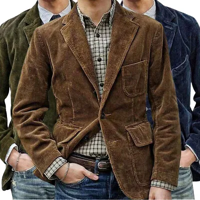$30.26 • Buy Mens Vintage Corduroy Slim Fit Button Suit Blazer Business Coat Jacket Outwear